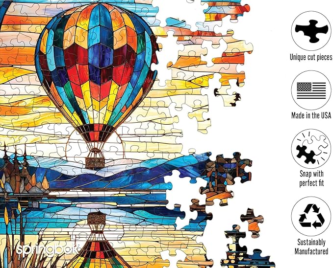 Springbok Balloon Reflections 500 Piece Jigsaw Puzzle for Adults - Stained Glass Hot Air Balloon - Unique Cut Pieces - Made in USA