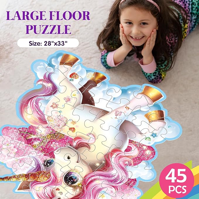 Jumbo Floor Puzzle for Kids,48 Piece Unicorn Large Jigsaw Puzzles,Puzzle for Toddler Ages 3-5,Fun Educational Preschool Learning Toy Easter Gift for Boys & Girls Ages 4-8 (Shimmery Unicorn)