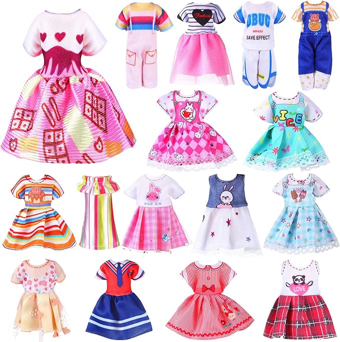Hungdao 16 Pcs Girl Boy Doll Clothes Lovely Outfits Mini Doll Clothes 6 Inch Dolls Accessories for Kids Birthday Outfit (Cute Girls)