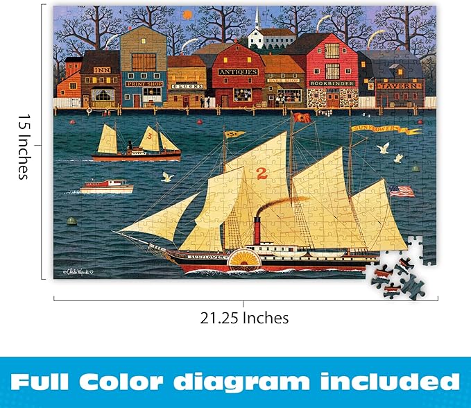 Buffalo Games Charles Wysocki The Sunflower 500 Piece Jigsaw Puzzle for Adults – Classic Nautical Harbor Scene with Large Reference Poster
