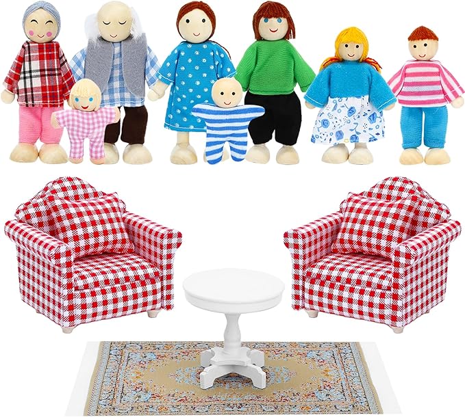 ONEST 12 Pieces Wooden Dollhouse Family Set Mini People Figures Sets Dollhouse Dolls Wooden Doll Family Pretend Play Figures Accessories for Pretend Doll House