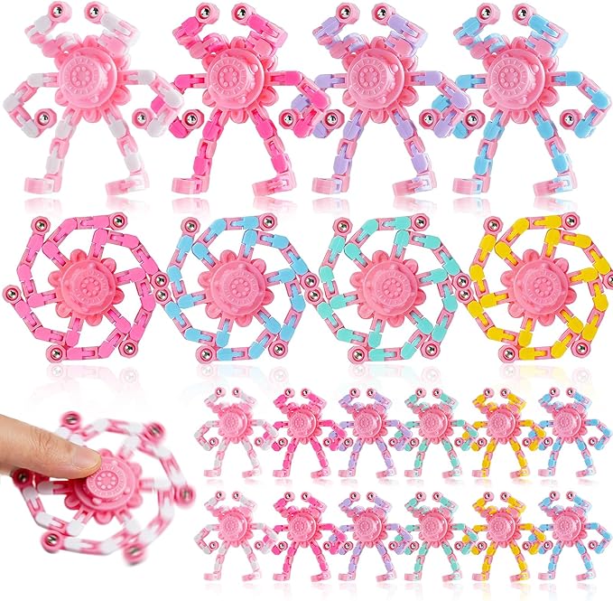 24PCS Pink Transformable Fidget Spinners,Easter Basket Stuffers for Girls,Easter Sensory Fidget Stress Relief Toys,Easter Egg fillers Fidget Toys