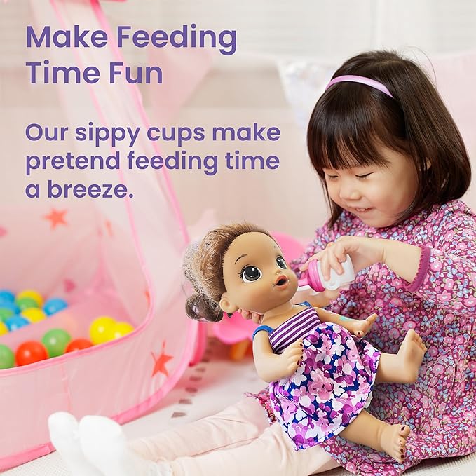 Doll Buddies Sippy Cup for Baby Alive Dolls | Sippy Dolls Accessories Compatible with Baby Alive Dolls that Drink and Wet | Doll Sippy Cup can be Filled with Water | 3 Pack