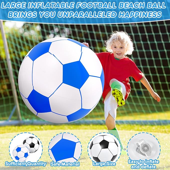 Lewtemi 2 Pcs 40 Inch Giant Inflatable Soccer Ball Large Huge Beach Balloons Oversized Football Sport Birthday Party Decoration Favor Gift Pool Supplies for Outdoor Piñata Activity