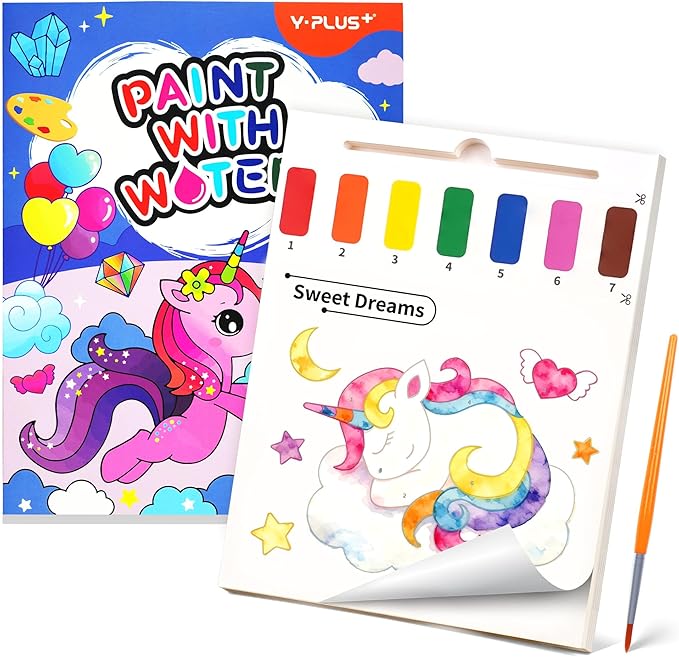 YPLUS Paint with Water Books for Toddlers, Art Craft Toys Watercolor Painting Paper, Gift for Kids Ages 1-3, 2-4, 4-6, Drawing with Brush - Unicorn