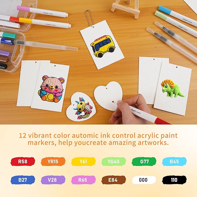 Magic Puffy Paint Kit for Kids, 56 Pcs Aqua Puffs 3D Art Foam Texture Painting Kit with 30 Magic Foam Texture Papers, 12 Drawing Markers, 3 Water Pens, 10 Bead Chains and A Easel for DIY Crafts