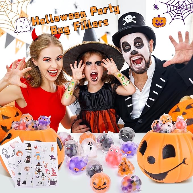 40Packs Halloween Mochi Squishy Toys for Kids Halloween Party Favors Goodie Bags Fillers Stuffers Squishies Halloween Treats Bags Gifts Squishy Fidget Toys Stress Relief Squeeze Toys Prizes for Kids