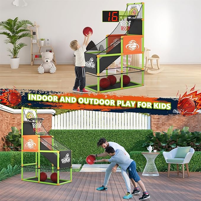 Arcade Basketball Game Set with Electronic Scoreboard&LED Light: Boy Toys Basketball Hoop Indoor Outdoor with 4 Balls & Air Pump Sports Carnival Games Christmas Birthday Gifts for Kids 3-12 Years Old