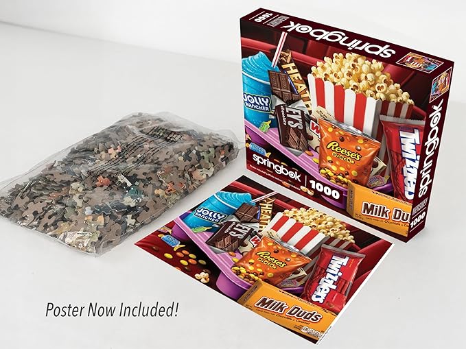 Springbok Movie Night Treats 1000 Piece Jigsaw Puzzle for Adults - Poster Now Included - Hershey's Snacks - Unique Cut Pieces - Made in USA