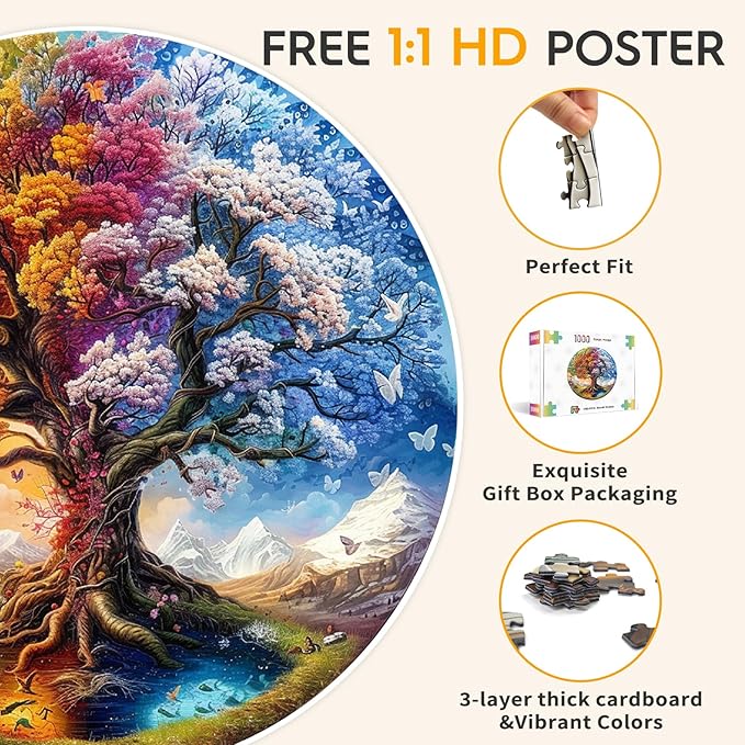masseruon Round Puzzles for Adults 1000 Pieces-Tree of Life Puzzle-26.6 * 26.6in Jigsaw Puzzles with HD Matte Finish-Hard Impossible Difficult Puzzle for Adult-Challenging Gift for Puzzle Lovers