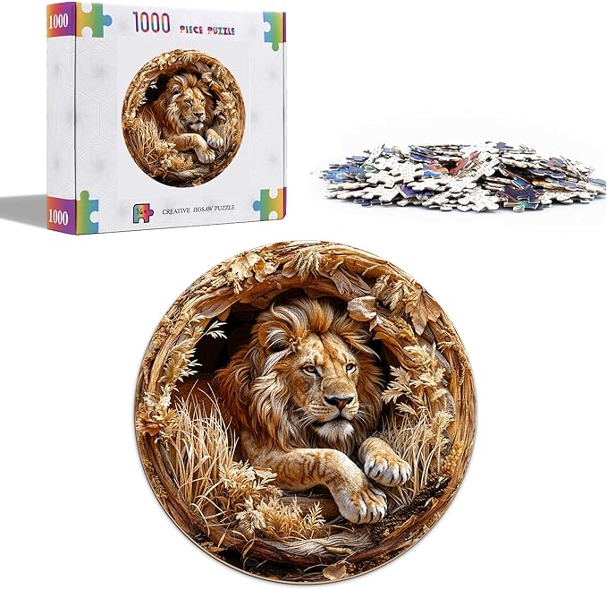 Fall Lion Puzzles for Adults 1000 Pieces, Jigsaw Puzzles 1000 Pieces for Adults, Fun Puzzles with Letters On Back, Challenging Game Toys, Family Decoration Puzzle (26.5 * 26.5in)