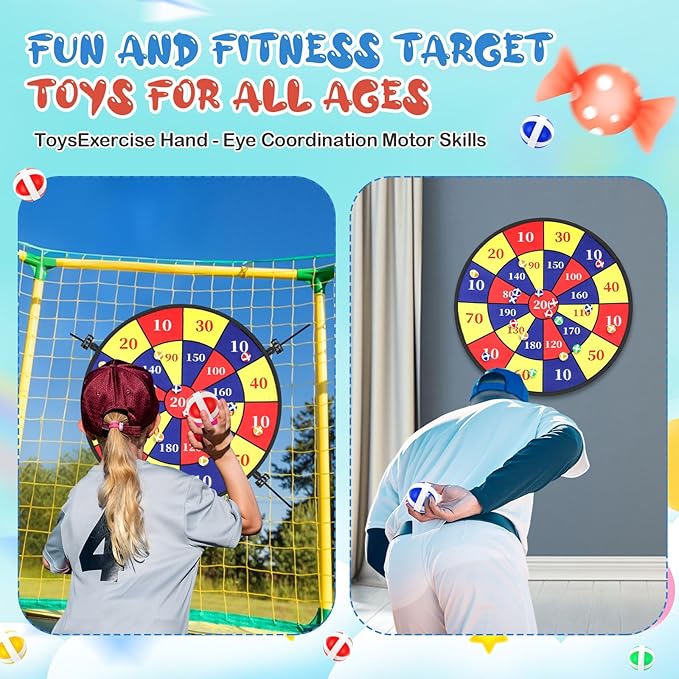 29" Trampoline Dart Board Game Accessories, Trampoline Toss Game Dartboard with 20 Sticky Balls, Indoor & Outdoor, Sport Fun Party Play Toys for Birthday Gifts