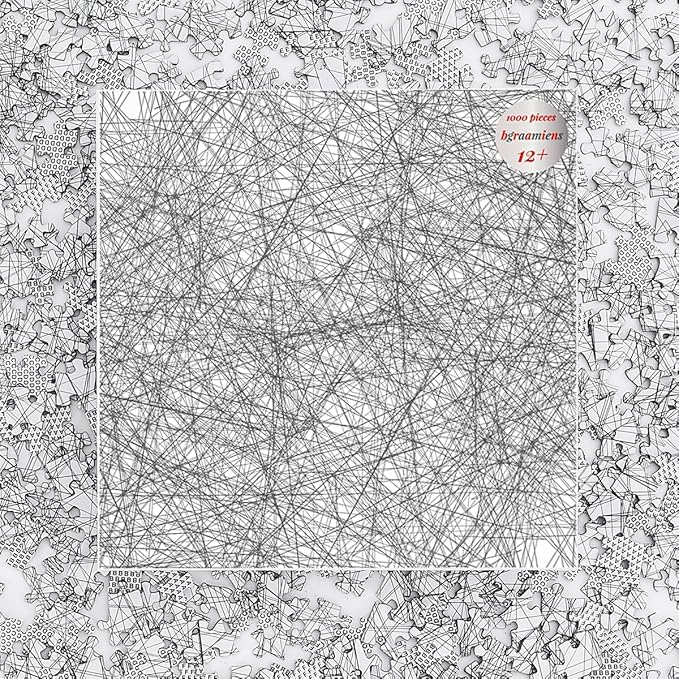 Bgraamiens Puzzle-The Lines -1000 Pieces Black and White Simple Fashion Challenge Blue Board Jigsaw Puzzles
