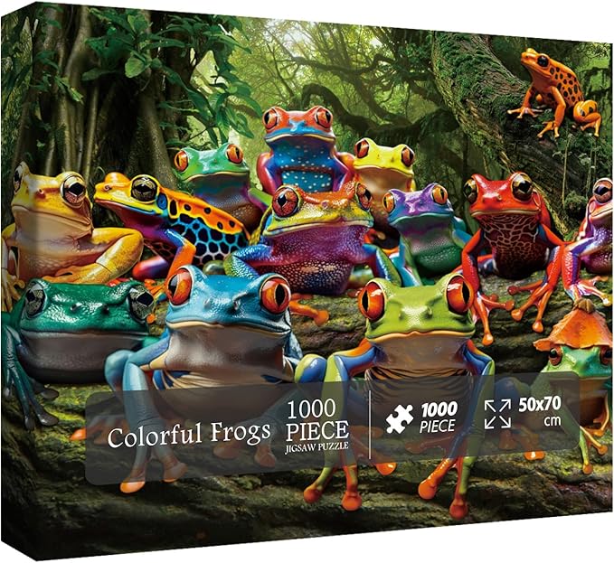 Colorful Frog Puzzle 1000 Piece for Adults, Rainbow Frogs Jigsaw Puzzle Nature, Forest Animal Scenic Puzzles