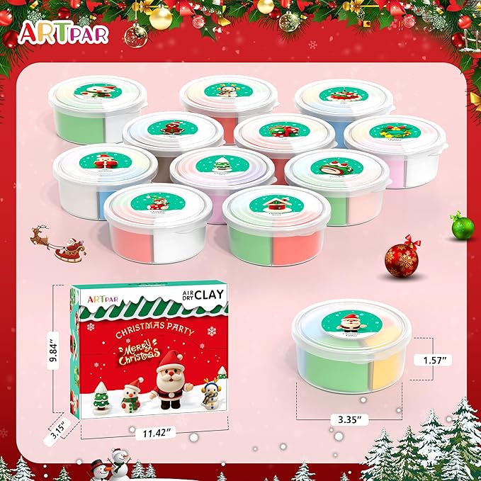 Air Dry Clay Kit for Kids,Christmas Crafts Supplies,12 Boxes Modeling Magic Clay Kit with Sculpting Tools Tutorials,Xmas Snowman Holiday Party Decor Gifts for Boys & Girls Age 3-12 Years