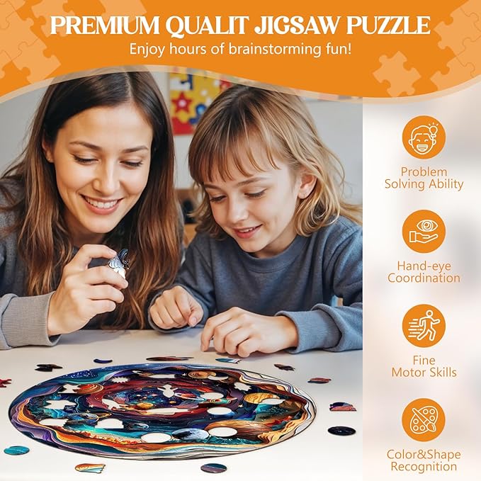 Wooden Puzzles for Adults, 3D Vision Effect-3D Universe Wood Puzzles Adult,Unique Animal Shaped Wooden Jigsaw Puzzle,Creative Gifts for Friends/Family/Puzzle Lovers,Home Decor(L-13.4 * 13.4in 300pcs)