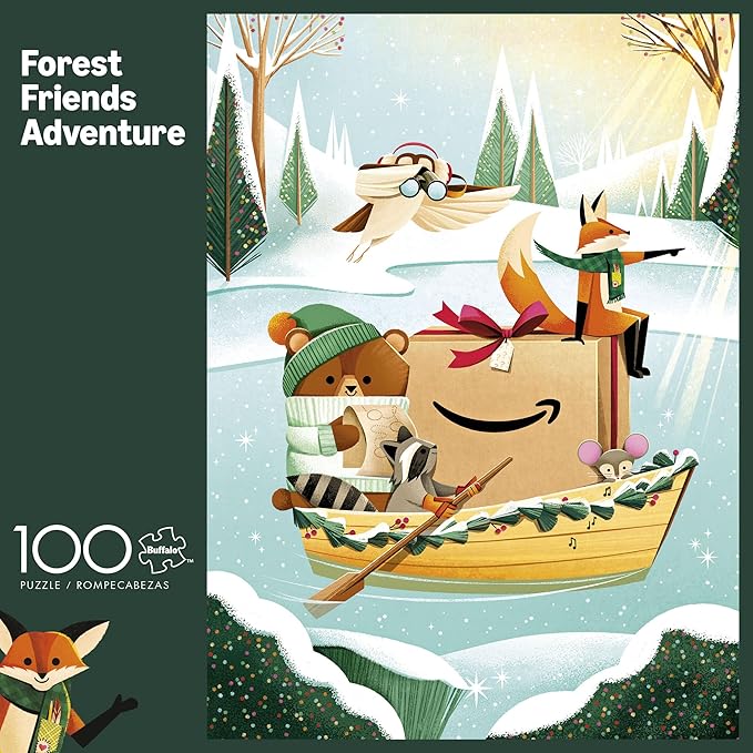 Amazon Holiday Puzzle - 100 Piece Jigsaw Puzzle from Buffalo Games - Forest Friends Adventure - Family Game Night Puzzle Fun - Finished Size is 15 x 11