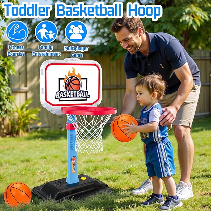 Toddler Basketball Hoop for Kids 1-3, Mini Adjustable Basketball Hoops Indoor with Balls Outdoor Pool Basketball Goal Sports Play Toys for 1 2 3 year old Baby Boys Girls First Birthday Gifts Age 1-2-3