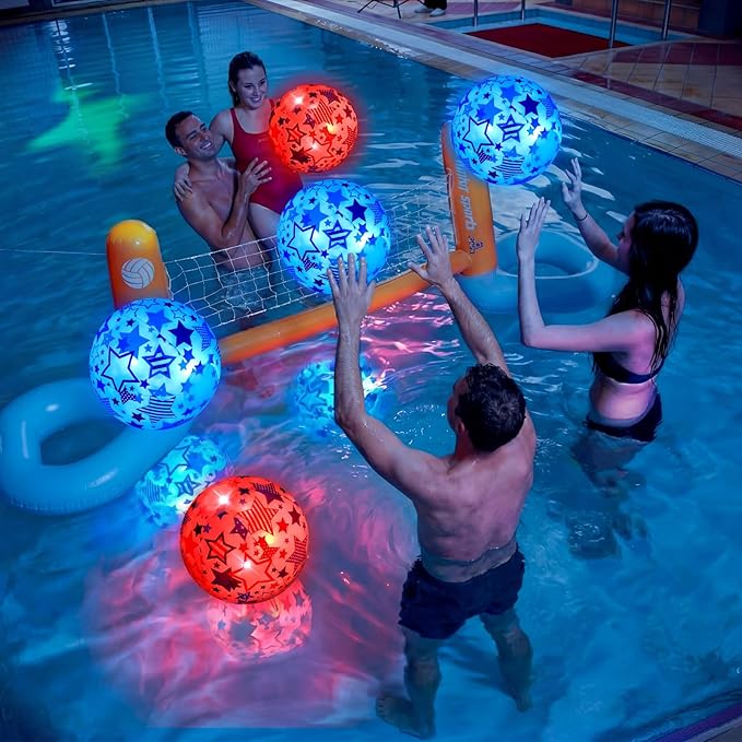 6 Pcs 4th of July Light up Beach Balls 12 Inch Patriotic Light up Beach Balls Bulk Giant Inflatable Red White and Blue Ball for Adults 250th Anniversary Beachy Summer Pool Outdoor Decor