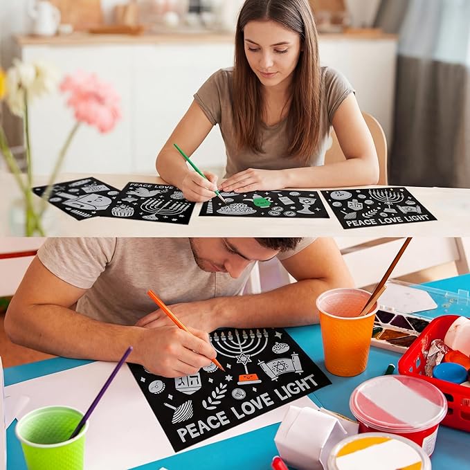 Zhanmai 30 Pcs Color Your Own Funny Hanukkah Posters DIY Happy Hanukkah Crafts Bulk Color Your Own Menorah Poster DIY Crafts for Chanukah Party Holiday Home Activities