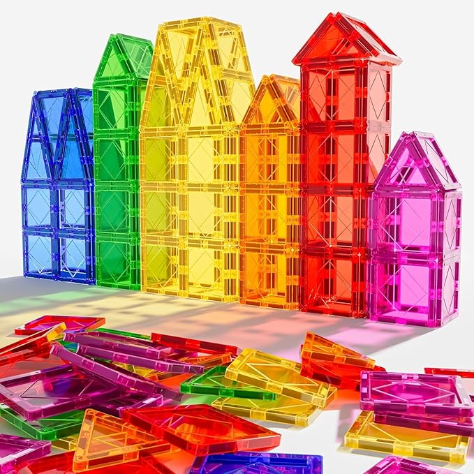 Magnetic Tiles Building Blocks for 3 4 5 6 7 8+ Years Old Boys Girls Colorful Magnet Stacking Toys Birthday Gift for Toddlers STEM Preschool Educational Construction Tiles Set