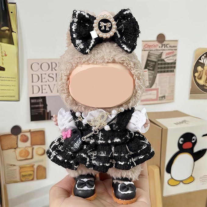 6 Set 17cm Doll Clothes, Clothes for Dolls Outfit, Accessories for 17cm Dolls Clothes T-Shirt + Dress + Bow + Handbag + Necklace + Shoes, No Doll (Elegant Set)