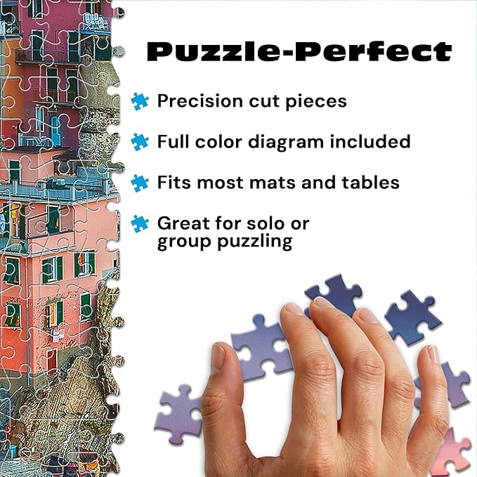 Buffalo Games - Cinque Terre 1000 Piece Puzzle for Adults - Jigsaw Puzzles - Challenging Italy Coastal Scene with Poster - Peter Stewart Photography