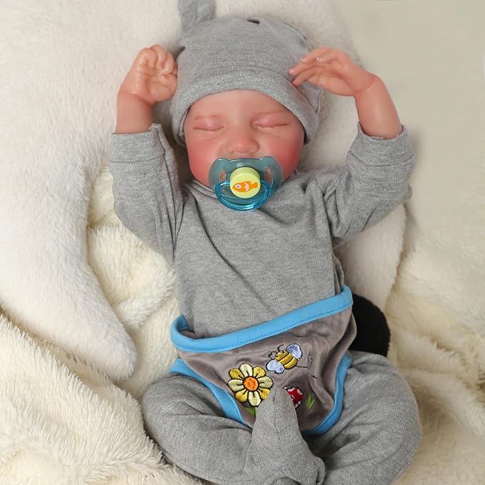 FOCKOF Realistic Reborn Baby Dolls Boy 17-Inch Realistic Baby Doll Soft Cloth Body Lifelike Babe Newborn Babe Dolls Accessories for 3+ Years Old (Blue)