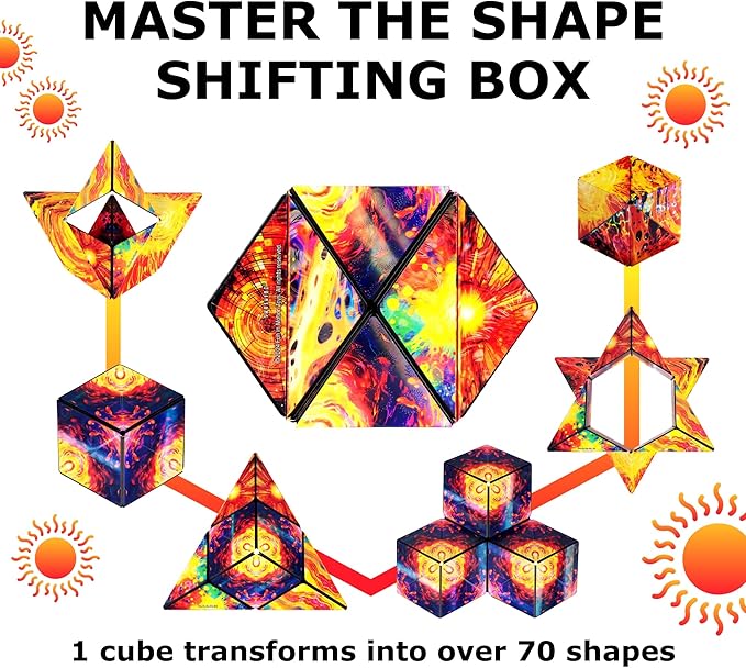 Shashibo Holographic Shape Shifting Box - STEM Magnetic Fidget Cube that Transforms Into Over 70 Shapes, Download Fun in Motion Toys Mobile App (Solar)