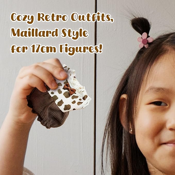 Handmade 17cm Doll Clothes - Cute Styles 15cm/17cm Dolls Outfits, Burgundy Bow - Burgundy Dress - Brown Shoes for Dress Up Gift（Including Shoes） (Brown Suit)