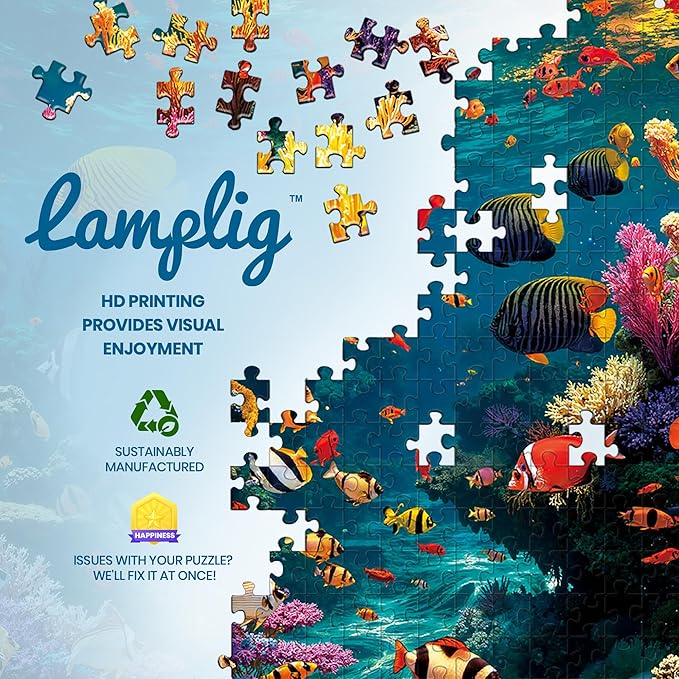 Puzzles for Adults 1000 Pieces, Ocean Sea Animal Fish Coral, Nature 1000 Piece Puzzle for Adults Seniors, Hard Jigsaw Puzzles for Adult with Letters on Back, Fun, 1:1 Poster