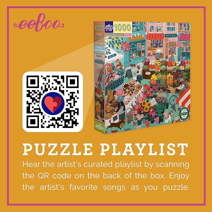 eeBoo 1000 Piece Puzzle - English Green Market Jigsaw Puzzle for Adults, Square 23" x 23" Made with Recycled Board & Vegetable-Based Ink