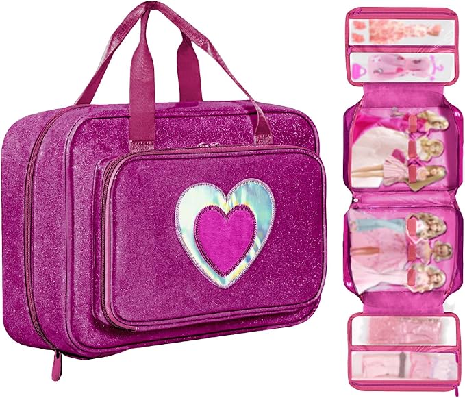 Carrying Case Compatible with Barbie Dolls 12-Inch, Storage Organizer with Handle Holds up to 6 Dolls,Multiple Pockets for Accessories,Storage Box, lavender,Bag Only (magenta)