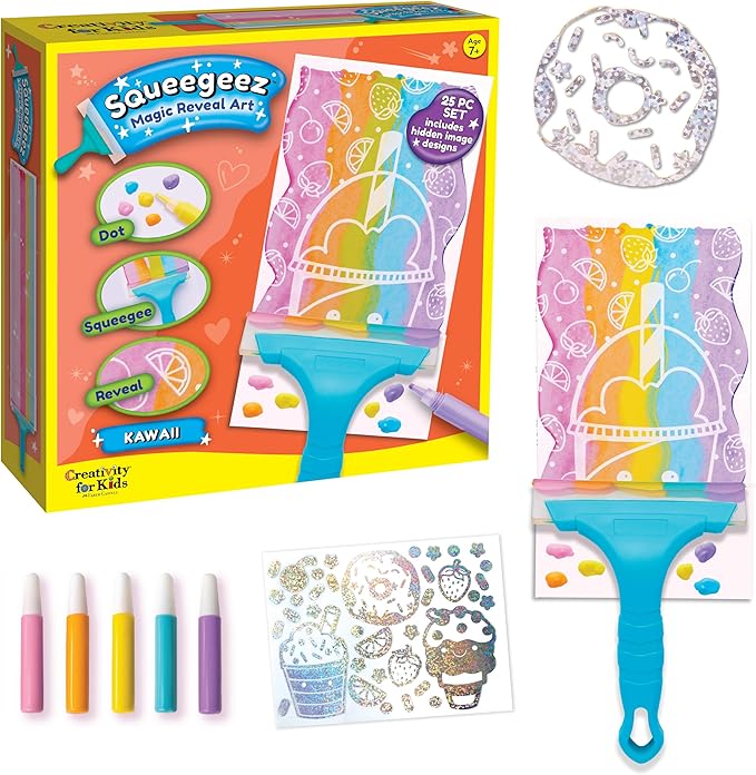 Creativity for Kids Squeegeez Magic Reveal Art Kit: Kawaii - Arts and Crafts for Kids, Gifts for Girls and Boys (Ages 7+)