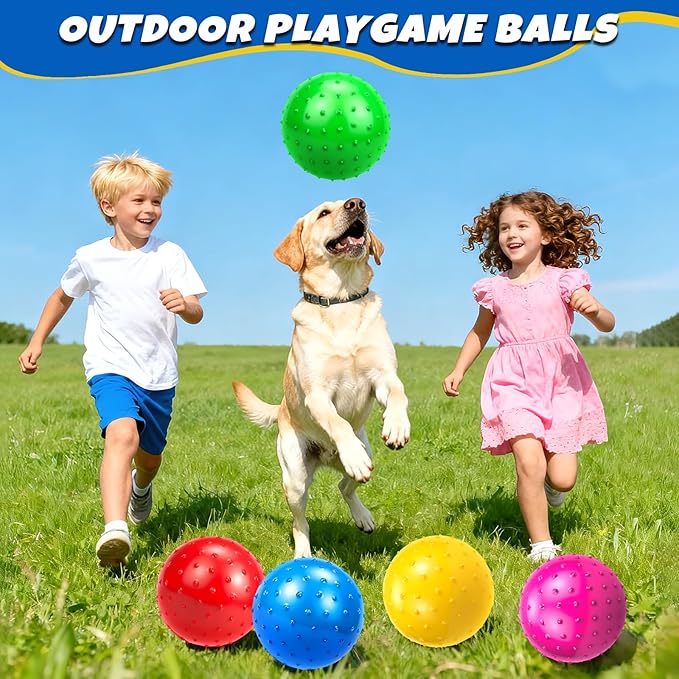 Hymaz 20Pcs Bouncy Balls for Kids Toddlers, 9 Inch Sensory Balls Spiky Massage Stress Ball Bulk with Air Pump, Indoor Outdoor Adult Sports Sensory Toys & Kids Fun Beach Party Favors