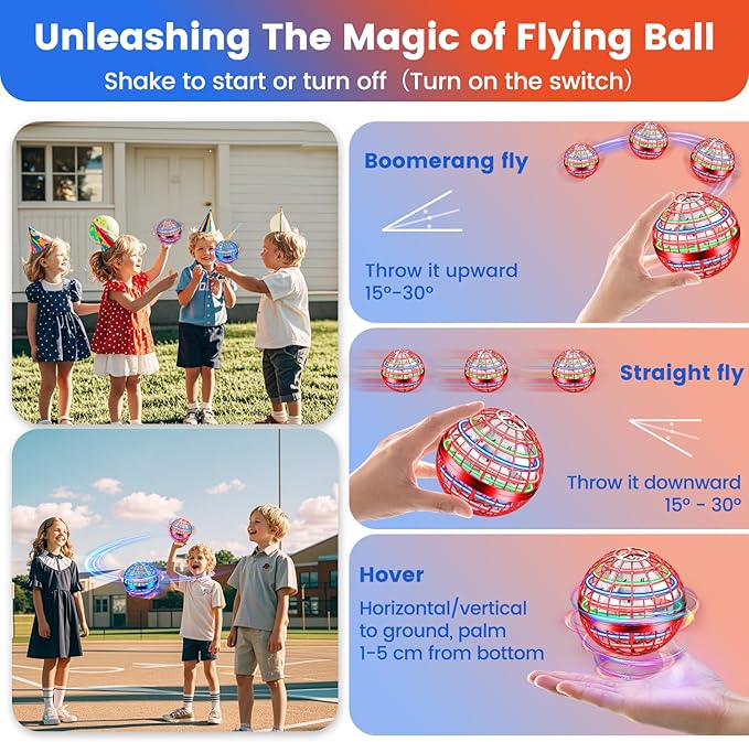 Flying Orb Ball Toy, 2026 Upgrade Hand Controlled Hover Ball with LED Lights, 360° Rotating Boomerang Globe, Cool Mini Drone, Ideal Birthday&Christmas Gift for Boys Girls-Blue & Red