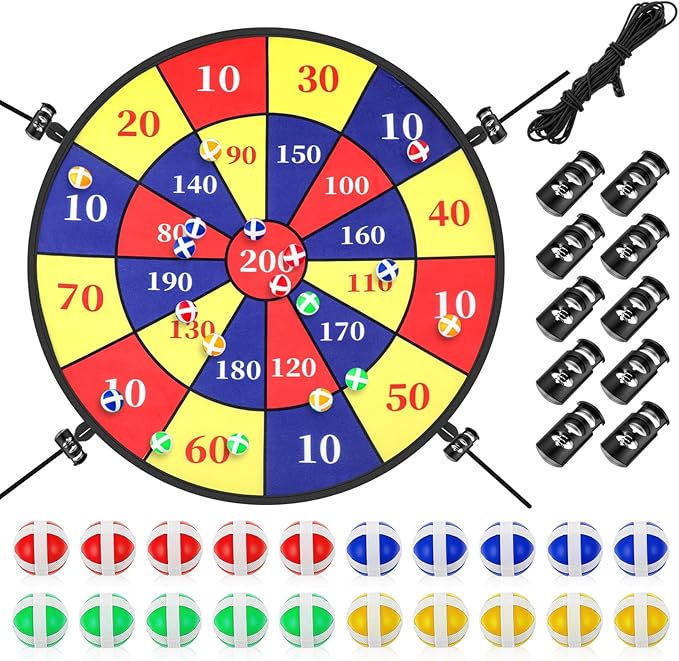 29" Trampoline Dart Board Game Accessories, Trampoline Toss Game Dartboard with 20 Sticky Balls, Indoor & Outdoor, Sport Fun Party Play Toys for Birthday Gifts
