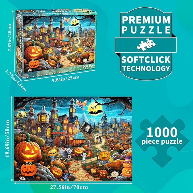 Halloween Puzzle for Adults 1000 Pieces,Fall Pumpkin Castle，Horror Haunted House Puzzle-Jigsaw Puzzles for Adults 1000 Piece Educational Games Colorful Puzzles for Home Decoration
