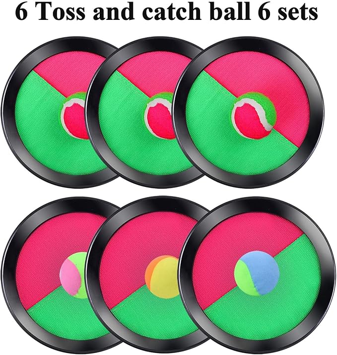Cooraby 3 Set Paddle Toss and Catch Ball Game with Storage Bag for Sports, Beach and Party Favor, 6 Paddles and 6 Balls, Black