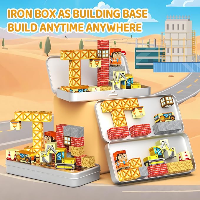 Magnetic Blocks with Magnet Box-35PCS Magnet Cubes, Magnetic Tiles Kids Build Cubes Travel Game Toys, Road Trip ‌Sensory Toy Christmas Birthday Gifts for Boys & Girls Ages 3