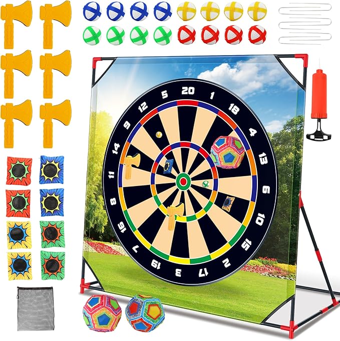 Vitality Sports Golf Chipping Game with Stand - Golf Target Battle Games with Putting Mat, 12 Sticky Balls, 6 Axes, 2 Soccer Balls, 8 Bean Bags, Axe Throwing Game for Backyard