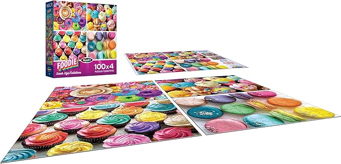 RoseArt - Snack Size Multi-Puzzle Set - Foodie - 4 x 100 Piece Jigsaw Puzzle for Adults