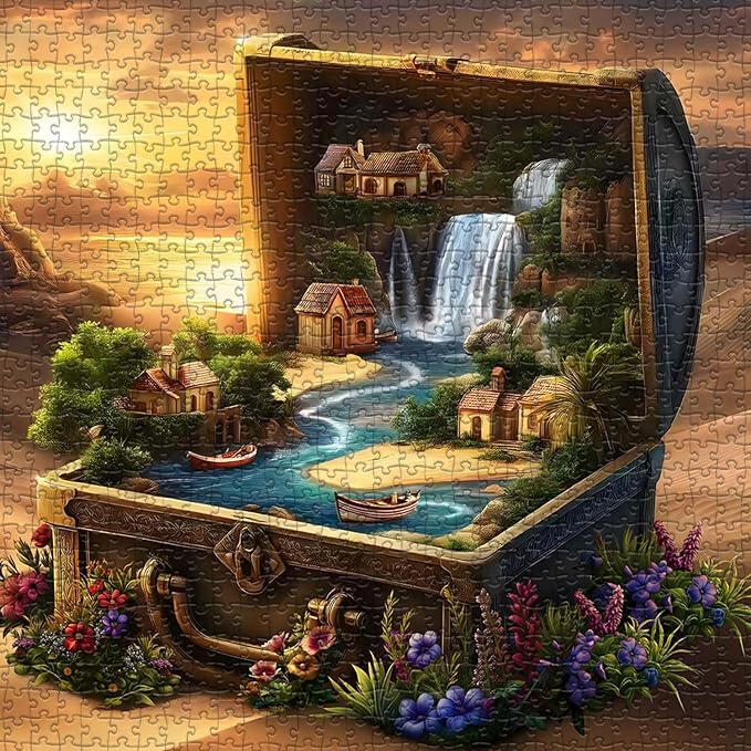 Fantasy Treasure Chest Puzzle for Adults, Nature Scenery Desert Flower Jigsaw Puzzle 1000 Pieces, Magic Scenic Floral Challenge Puzzle