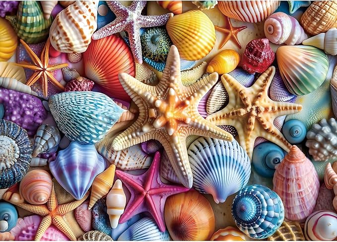 Colorful Seashell 1000 Piece Puzzles for Adults Clearance, Fun Puzzles for Adults 1000 Pieces with HD Print & Poster, 27.5" X 19.7" Dust Free, for Gifts Halloween Christmas Family Games