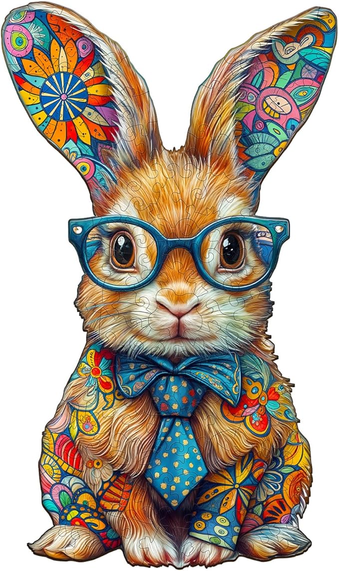 Wooden Puzzles for Adults - Colorful Bunny Wood Puzzles Adult - Unique Animal Shape Wooden Jigsaw Puzzles for Adults - Birthday Gifts for Puzzle Lovers, Family (13.4 * 8in - 300 Pieces)
