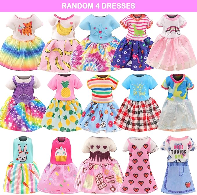 26 PCS for Mini 6 Inch Doll Clothes and Accessories Include 4 Tops, 4 Pants, 4 Dresses, 2 Shoes, Pink Sunglasses 1 Skate and 14 Life Accessories for 5.3 Inch - 6 Inch Dolls