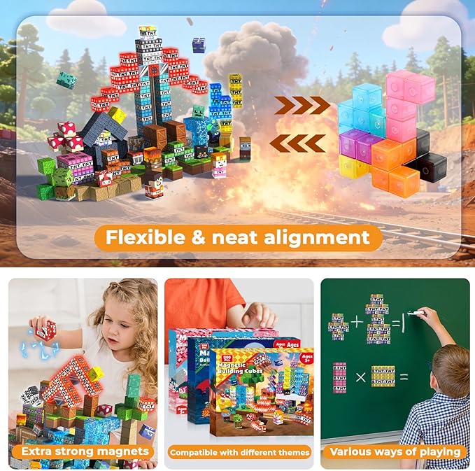 200PCS Magnetic Blocks with Light up Blocks - Magnetic Building Blocks for Kids Ages 4 5 6 7 8 +, TNT Magnetic Light up Building Blocks, STEM Learning Toy, Birthday Gift for Boys & Girls Ages 3-8
