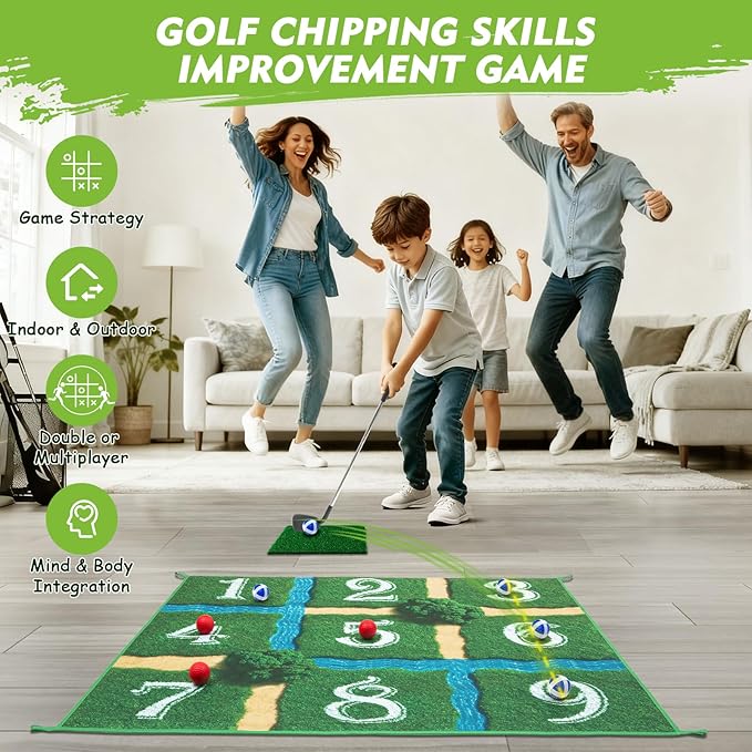 Lerine Golf Chipping Game Tic Tac Toe, Sticky Golf Game with 2 Adjustable Clubs, 32 Balls, Golf Games for Kids and Adults, Backyard Family Sport Game for Indoor & Outdoor