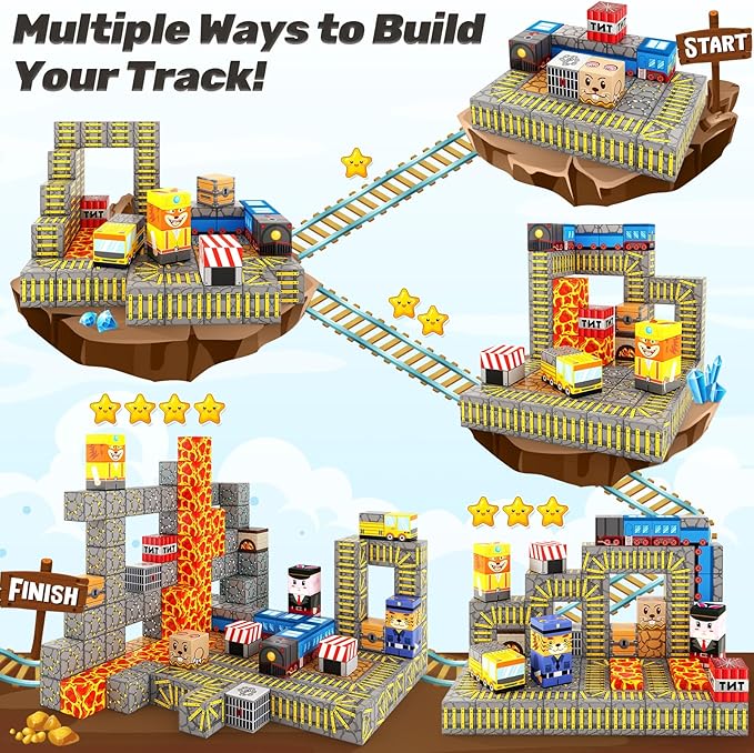 Coodoo Magnetic Blocks - Build Mine Magnet World Mine Train Track Set, Magnetic Building Blocks Toddler Toys STEM Sensory Outdoor Toys for 3+ Year Old Boys & Girls, Kids Toy for Ages 4-6 6-8 5-7