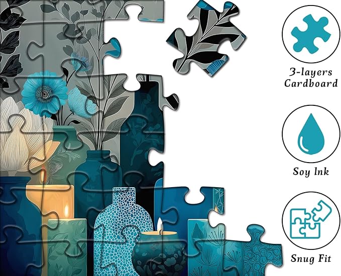 Blue Flower Puzzles for Adults 1000 Pieces,PICKFORU Indigo Whisper Jigsaw Puzzle, Elegant Plant Floral Vase Puzzles, Challenge for Adults Modern Aesthetic